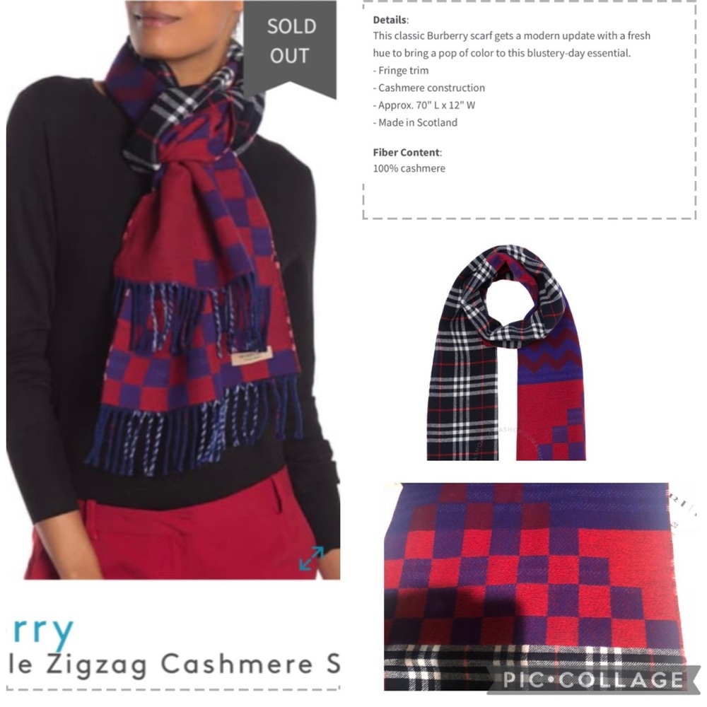 BURBERRY UNISEX CASHMERE SCARF, MIX CHECK PATTERN - Picture 2 of 14